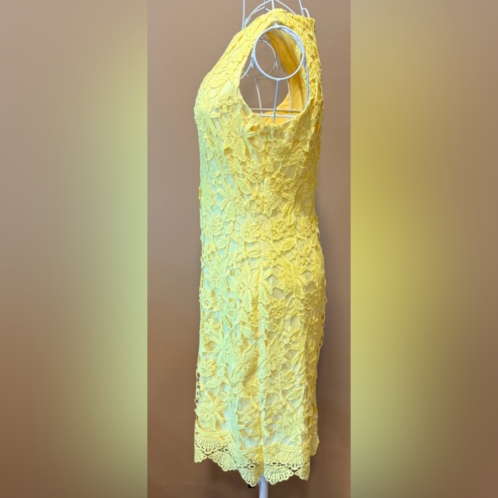 Lauren Ralph Lauren Yellow Floral Lace Sheath Dress Scalloped Hem Size 2 - Picture 4 of 7